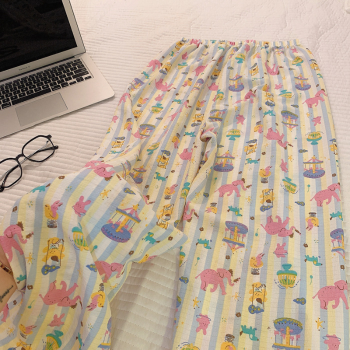 Pantalones de dibujos animados lindos pantalones de pijama elásticos de cintura estudiantil en casa pantalones largos de primavera y otoño de verano para mujeres pantalones casuales