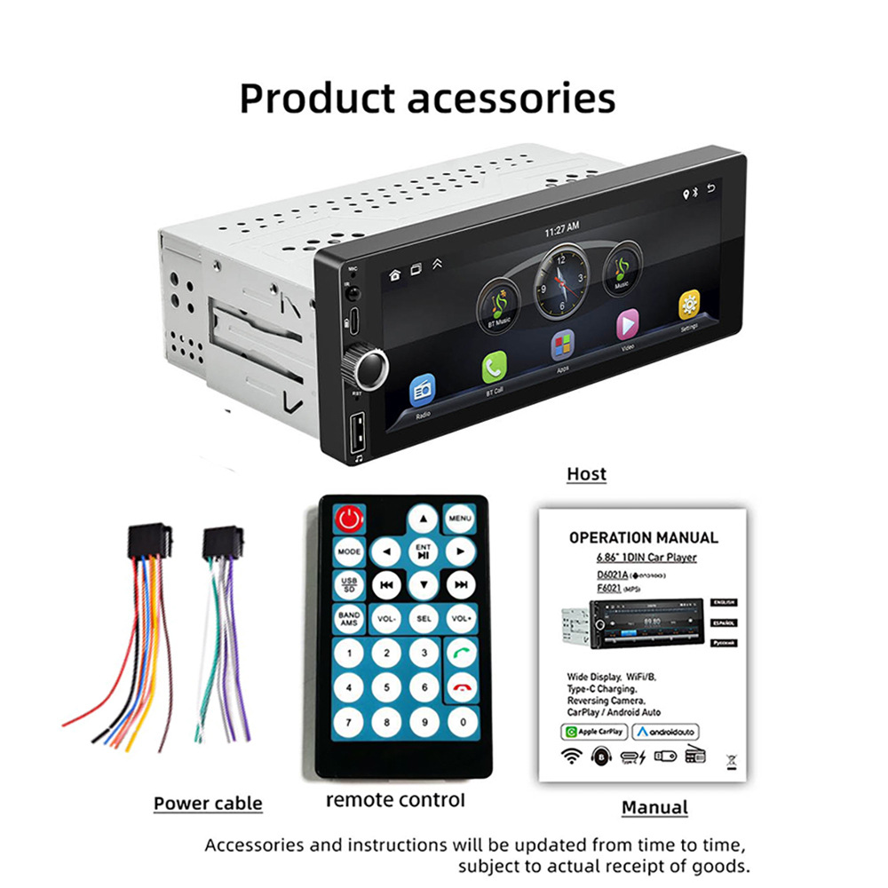 6.86 inch single ingot apple wireless CarPlay car MP5 player IPS screen car FM radio 12V