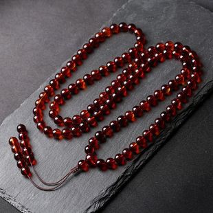 With Certificate Burmese Blood Amber 108 Beads Multi-Circle Men's and Women's Round Bead Hand Necklace Amber Natural Gift