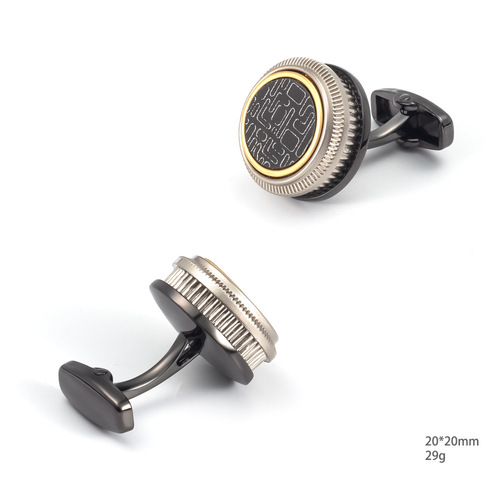 New high-end double-layer black CD disc alloy metal cufflinks for export men's French cufflinks wholesale