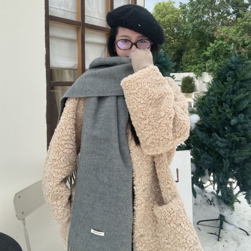 新款秋冬季女款羊毛混纺围巾纯色流苏韩版百搭时尚氛围感保暖围脖|undefined
