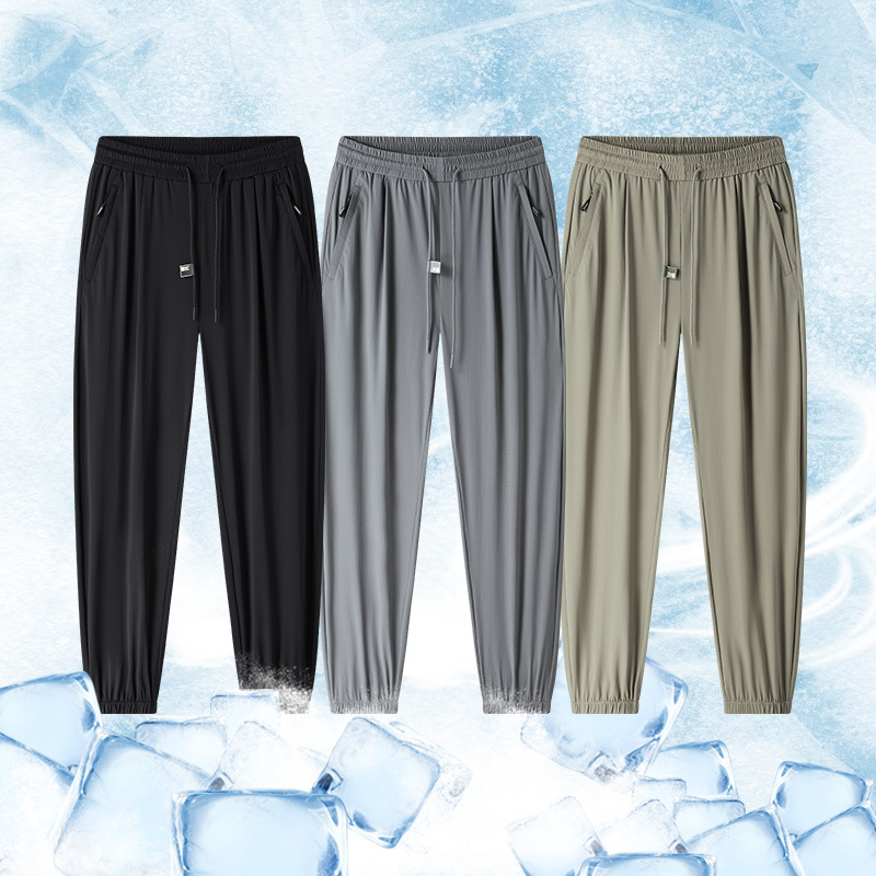 Summer Ice Silk Quick-Dry Pants for Men, Thin Casual Breathable Sports Men's Pants, Convertible Loose Air-Conditioned Long Pants for Men