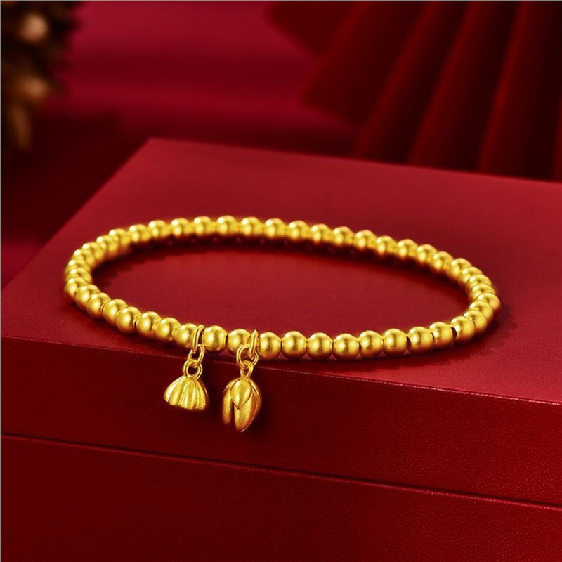 Vietnam Shajin New Style Bracelet Women's Two-World Huan Lotus Canopy Chain Gold Color Ancient Method Long-standing Light Luxury Transfer Beads