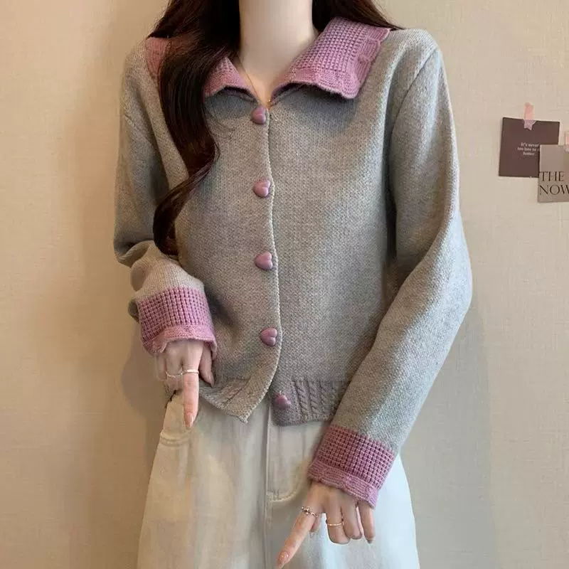 2024 новый цвет контрастного кукольного воротника мягкого воскового трикотажа