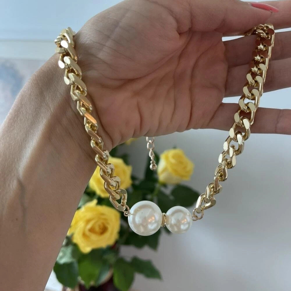 Alloy Pendant Material IG Style Geometric Imitation Pearl Alloy Wholesale Necklace