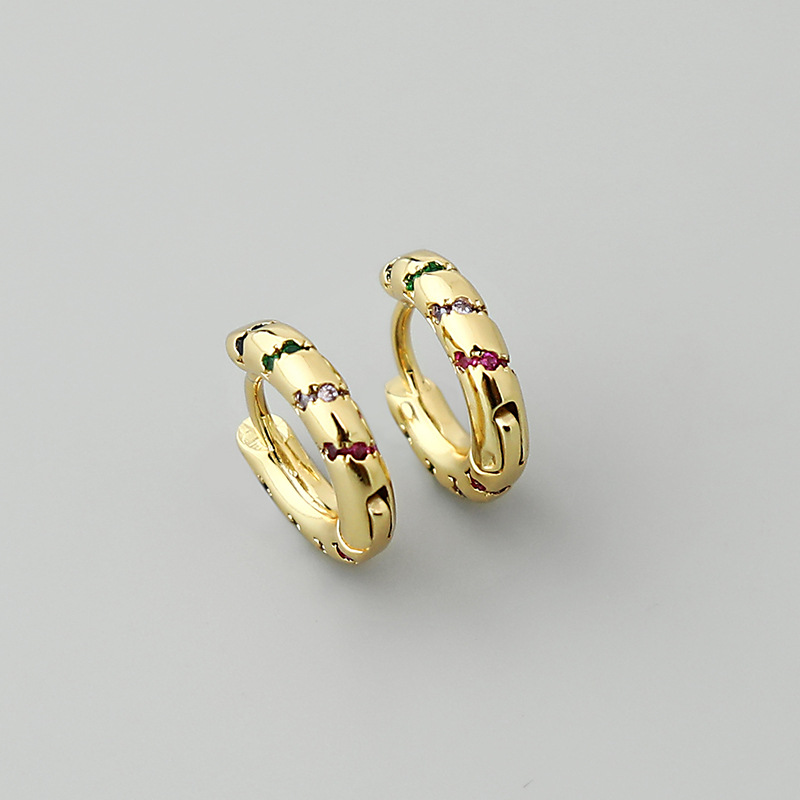 simple glossy round inlaid zircon copper earrings wholesale Nihaojewelrypicture2
