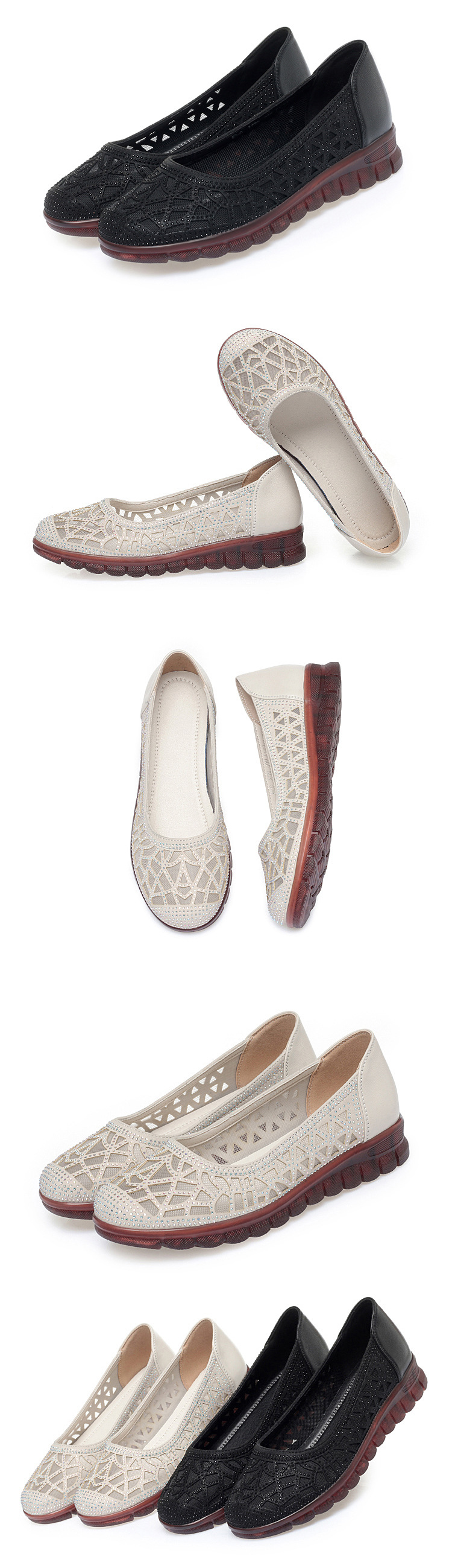 Sandal nữ da bò lỗ thoáng khí đế mềm cao su bệt — Đen【Da bò lớp đầu】 chi tiết 7