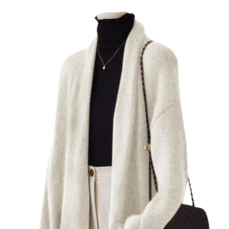 [퍼플 스타] 24 가을 · 겨울 사계절 녹색 단순 한국 고급 다크 브라운 긴 니트 카디건 여자 가을 · 겨울 게으른 스타일