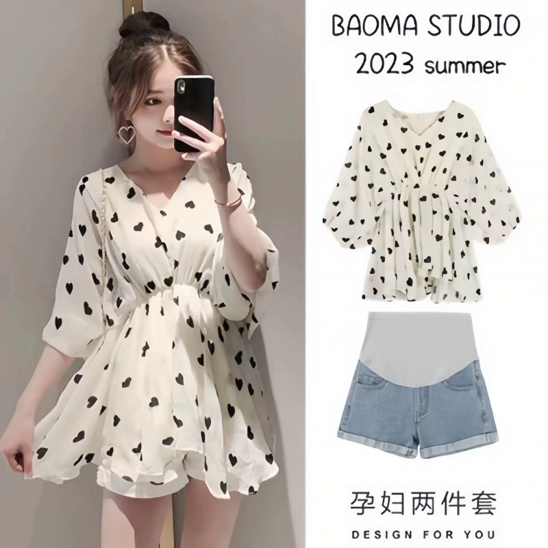 Summer clothing for pregnant, shiffon set, high-quality style, Korean style, Chanel style