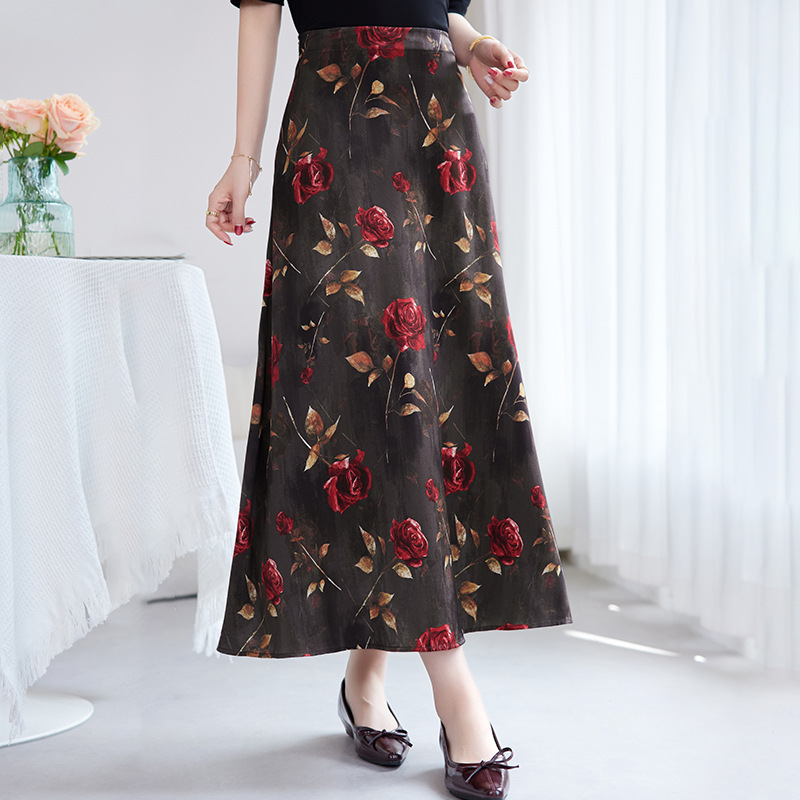 Fashionable retro silk elastic summer elegant long skirt