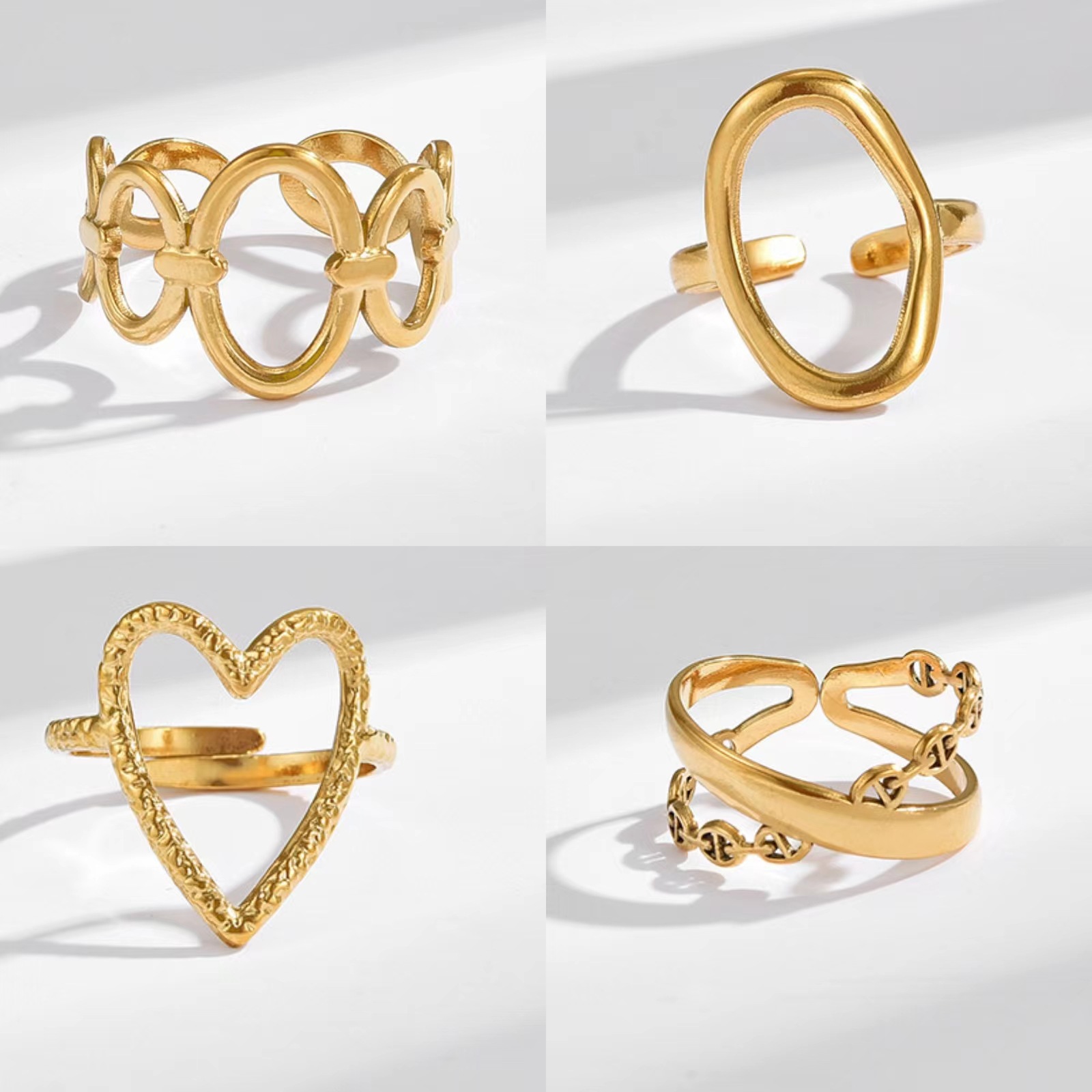 9g Weight Open Rings Classification Titanium Steel Simple Style Oval Heart Shape Plating Open Rings