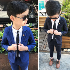 春秋季中小童兒童西裝三件套韓版格子寶寶西服男童花童演出服套裝