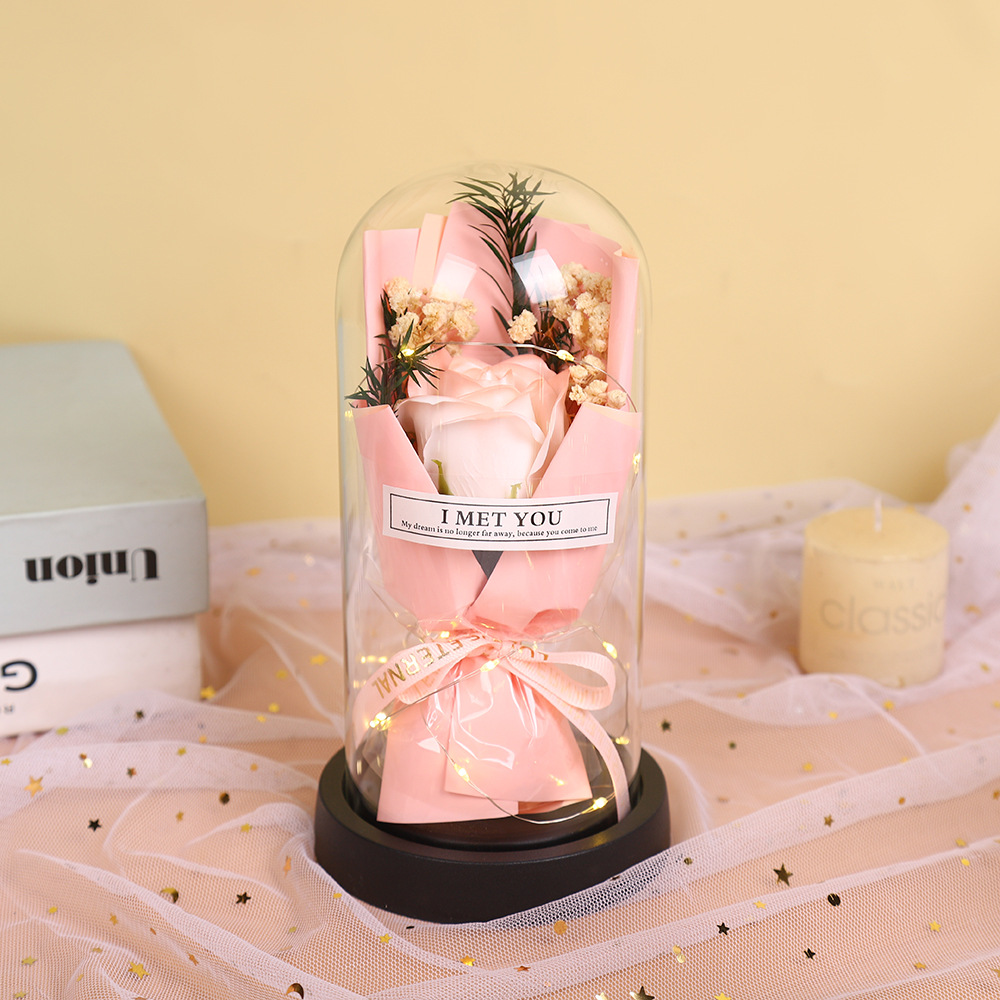 Fábrica al por mayor 520 regalos de día de San Valentín copa de vidrio eterno flores de jabón de rosas para enviar adornos exquisitos para amigos