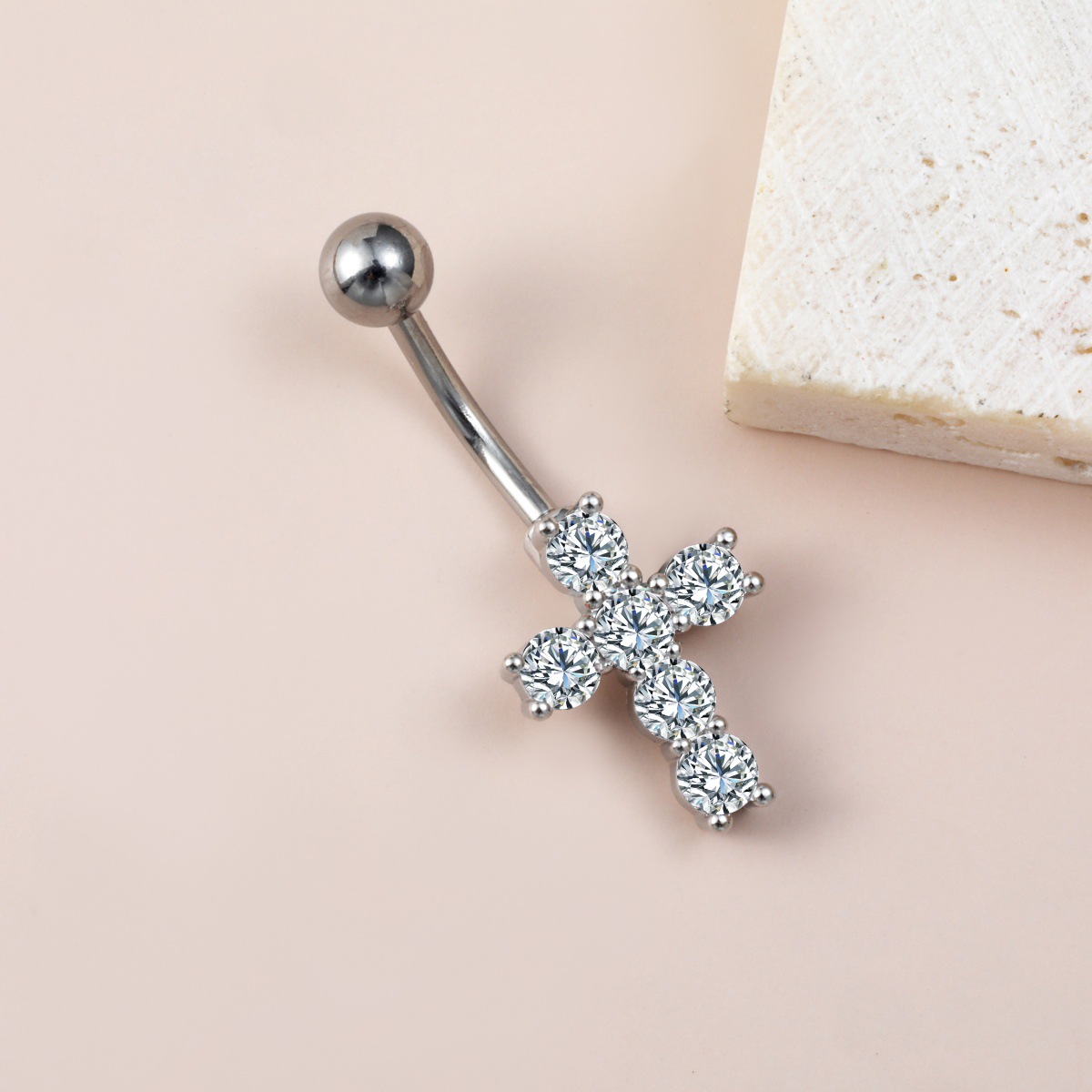 Fashion Popular Foreign Trade Body Piercing Jewelry: Rings, Cross-shaped Studs With Stones, Spiral Trendy Fashion Navel Clasps Easy To Wear_voghion.com