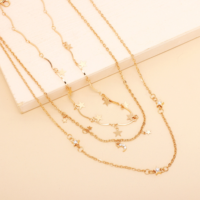 7g Weight Necklace Classification Wedding, Travel Occasion Women'S Gender Gold Color Fashion Solid Color Multilayer Star Moon Necklace Wholesale Nihaojewelry 6