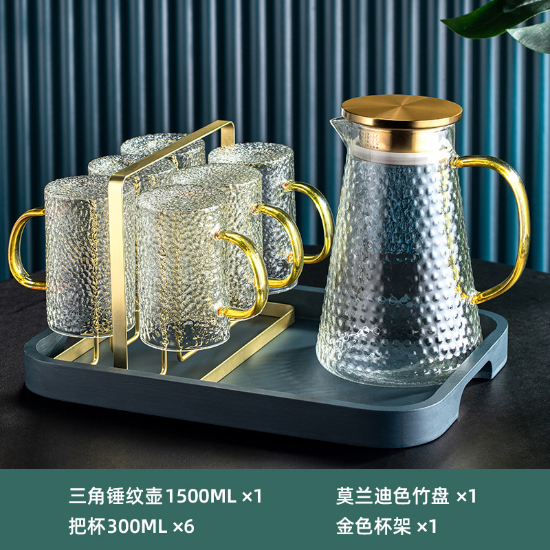 Vidrio martilled con mango taza de agua taza de té taza de beber de alto grado Luz de lujo sala de estar del hogar juego de agua traje de la familia