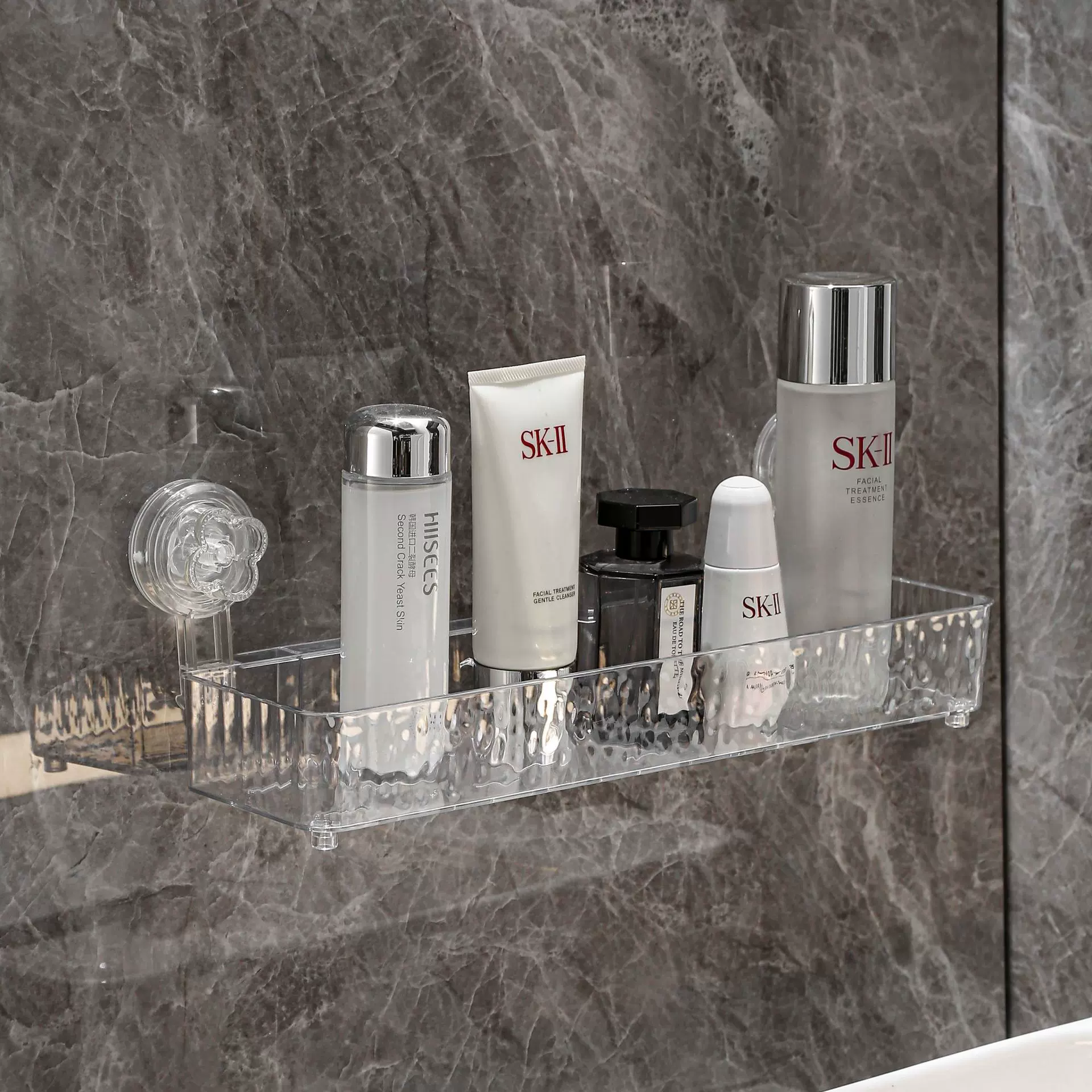 高颜值高透明家居免打孔强力吸盘直排毛巾日用品置物架