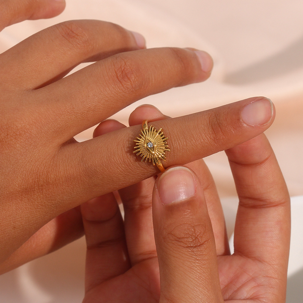Geometric, Eye Pattern Women'S Gender PVD Coated Real Gold Plated 18K Gold Geometric Eye 304 Stainless Steel Retro Waterproof Non Tarnish Open Ring