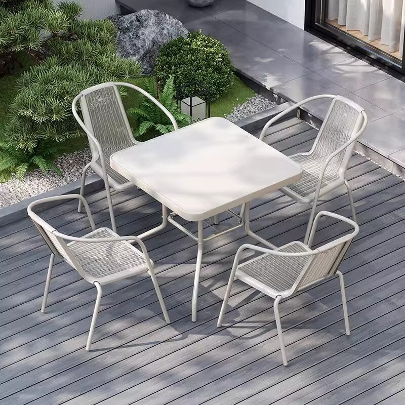 Iron Art Outdoor Table and Chair Set, Outdoor Rattan Chair, Balcony, Small Garden, Courtyard Coffee Table, Three-Piece Set of Chairs, Modern and Simple