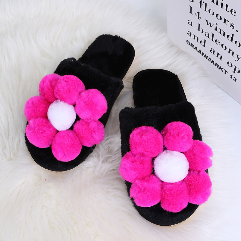 Pantuflas de felpa de flores de fondo grueso de algodón NSKJX104843