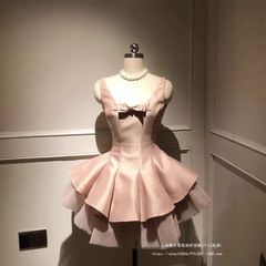 フランス社交界の娘重工業メッシュスプライシングドレス夏の新しいファッション気質スリムふわふわスカート女性のための