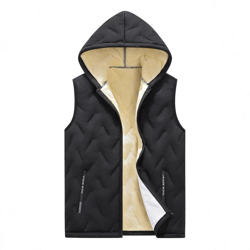 Lamb Wool Men's Vest Autumn and Winter Fleece Thickened Hooded Large Size Casual Warm Sleeveless Vest Cross-Border