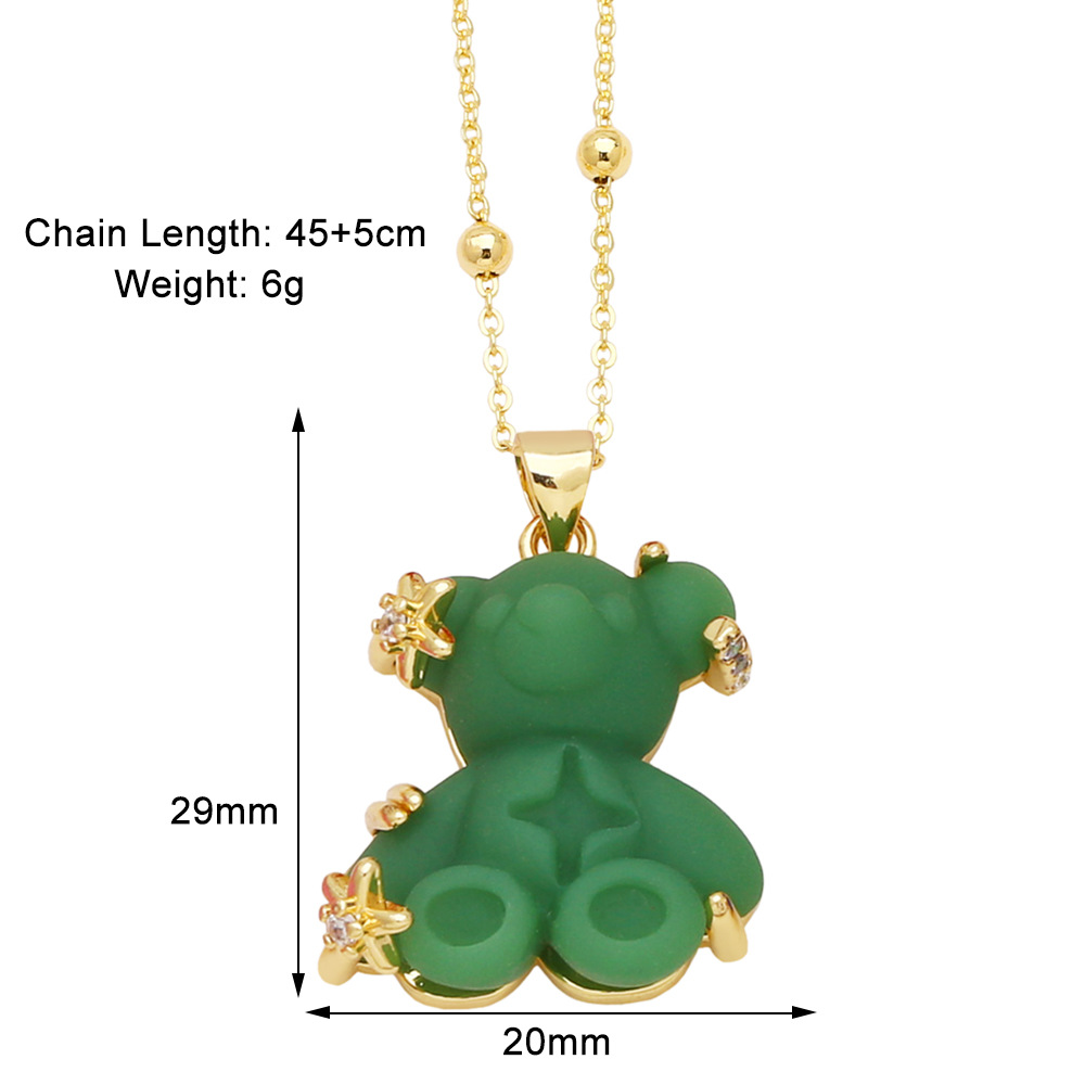 10g Weight Gold Plated Plating Material Resin, Zircon Inlay Material Pendant Necklace Classification cable chain Chain Type 1 Piece Quantity Daily, Street Occasion Copper Material Bear Pattern Unisex Gender Inlay Design Cute, Simple Style Style Copper Gold Plated Cute Simple Style Bear Inlay Resin Zircon Pendant Necklace 7