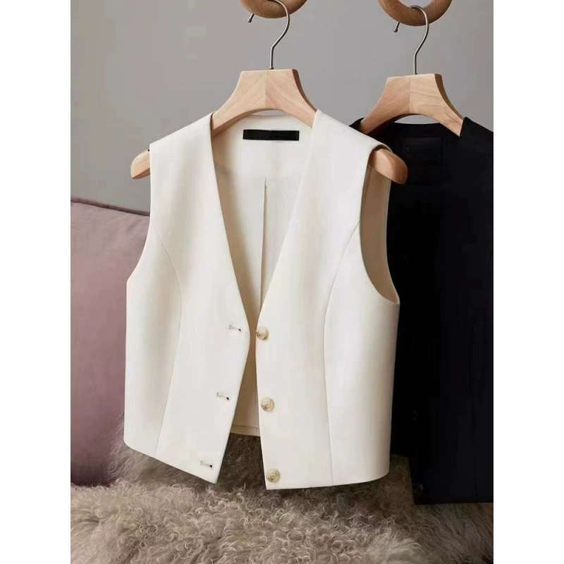 Однотонный женский костюм, жилет, универсальный новый весенне-летний модный повседневный жилет без рукавов, короткий весенне-осенний топ