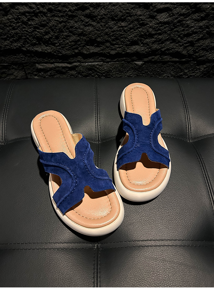 Dép sandal nữ xỏ ngón đế dày chống trượt mùa hè form H êm chân — xanh lam, nâu sẫm chi tiết 13