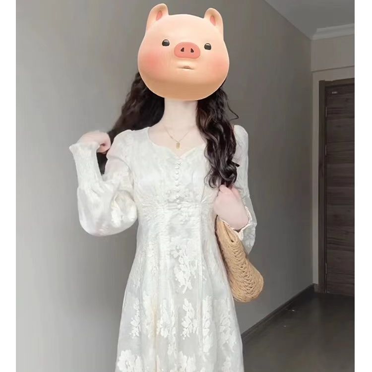 法式气质v领长裙子女秋季2025新款设计感拼接收腰显瘦入秋连衣裙|undefined