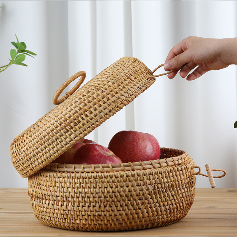 Caixa de almacenamiento de manzanas de grado alimenticio, cesto de pan al vapor tejido de caña doméstica, cesto de almacenamiento de cubierta vietnamita, retro