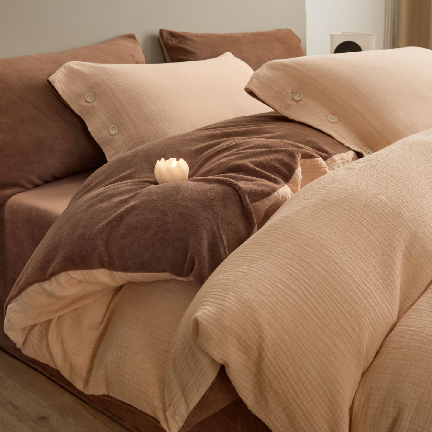 Doble hilo de leche de lana de cuatro piezas de otoño y invierno engrosado cálido edredón de coral cubierta sábanas de cama de algodón de lana de cama