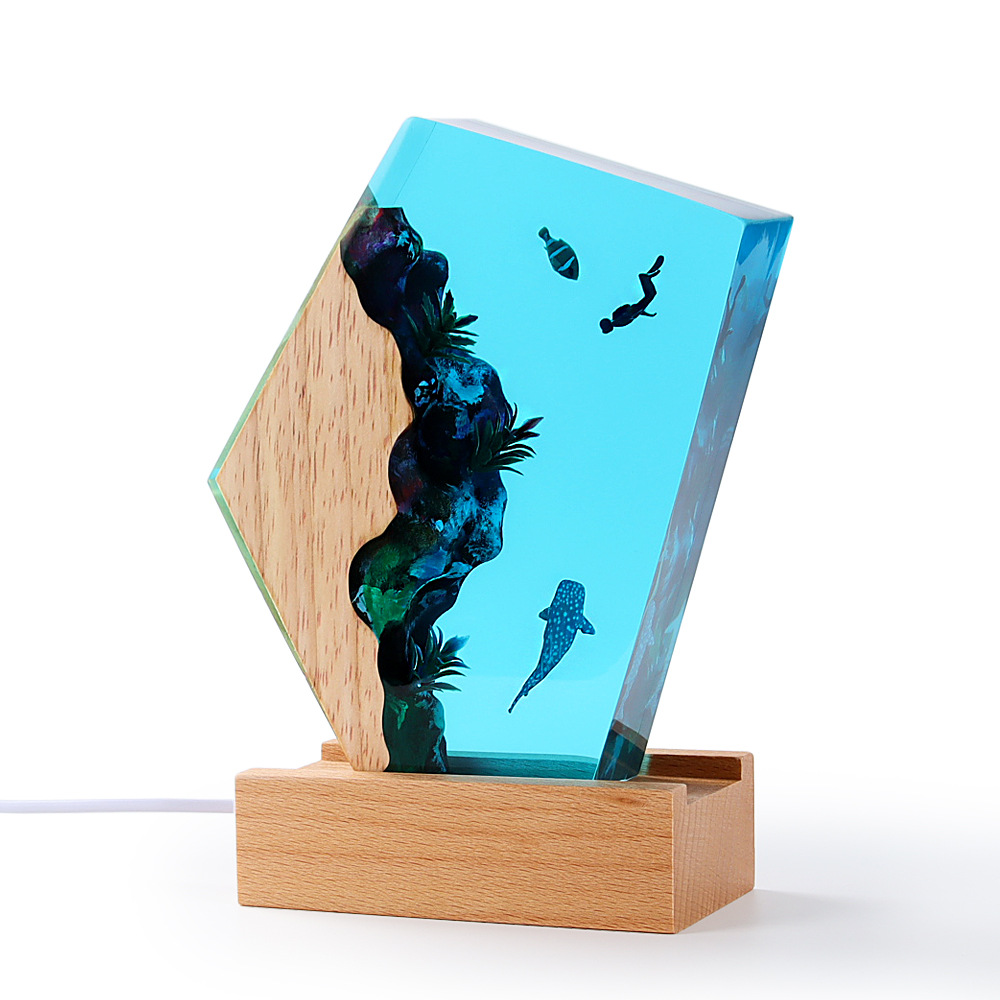  Ocean Resin Nightlight Handmade 3D Crystal Ornaments Creative Solid Wood Epoxy Resin Crafts
