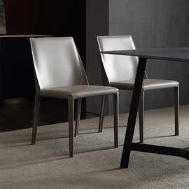 慕谷意大利式极简餐椅子现代简约风格家用办公马鞍皮全包凳子