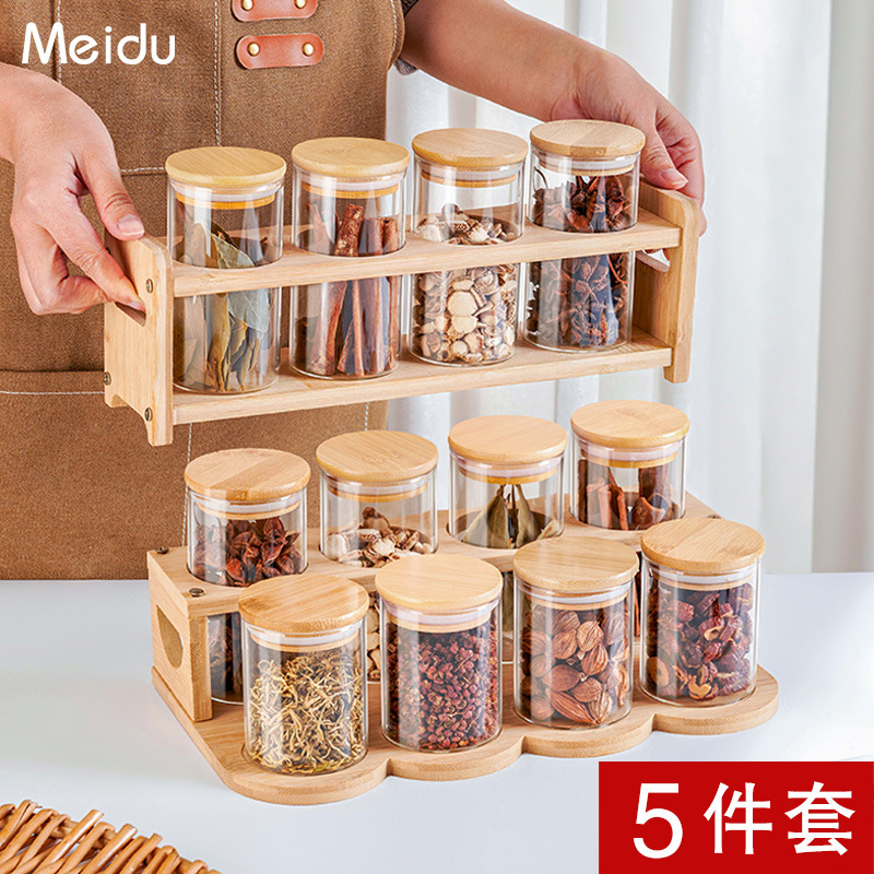 Caja de almacenamiento de especias Botella de condimentos de vidrio conjunto de combinación de cocina casera de pimienta frasco de sellado frasco condimento nuevo