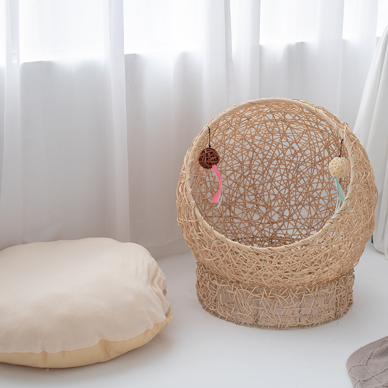 Personalizado nido de caña verdadera cuatro estaciones nido de gato general semicerrado cama de gato perros nido de mascotas suministros de mascotas caña indonesia