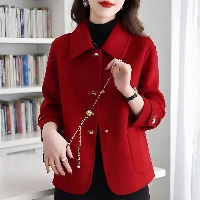 New wool coat for women, short, loose-fitting, slimming, petite, mom-style, belly-covering, age-reducing, fashionable wool coat