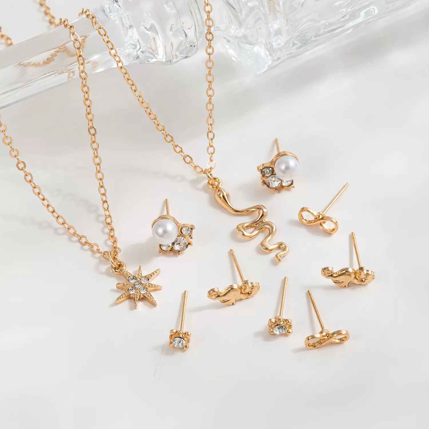 新款高品质气质轻奢高级感小众项链耳环珍珠镶钻耳饰项链套装组合