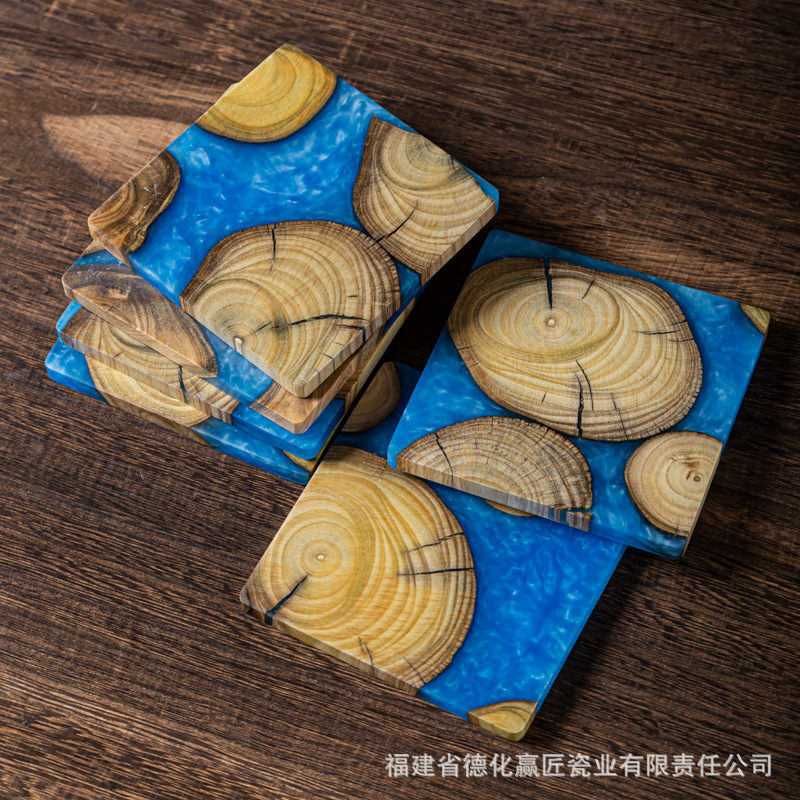 Posavasos de resina epoxi de punto transfronterizo posavasos de madera maciza boj almohadilla de aislamiento térmico de apoyo de té creativo sensación de lujo ligero