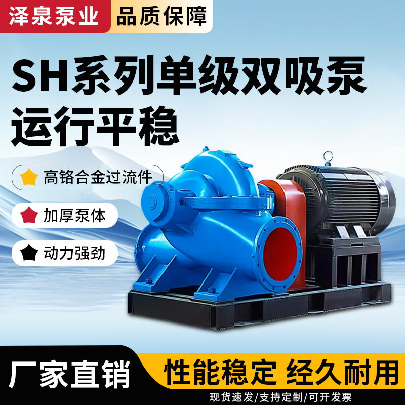 源头工厂SH双吸泵铸铁机组大流量电机驱动市政排涝供水增压离心泵