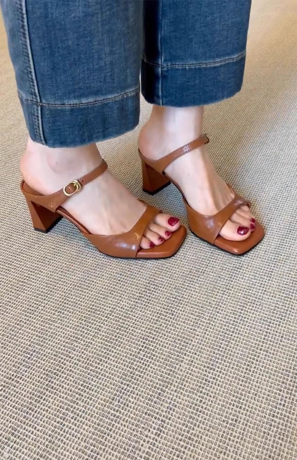 Women's Mules Nude High-heeled Sandals With Square Toe And Chunky_voghion.com