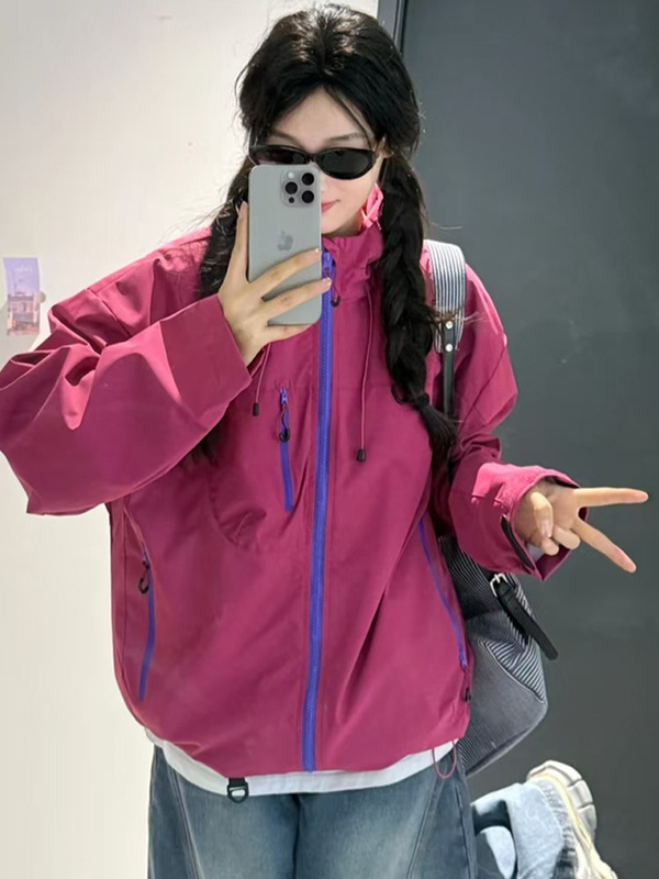 户外男女款软壳冲锋衣秋季防风防水登山服外套连帽透气运动服女款|undefined