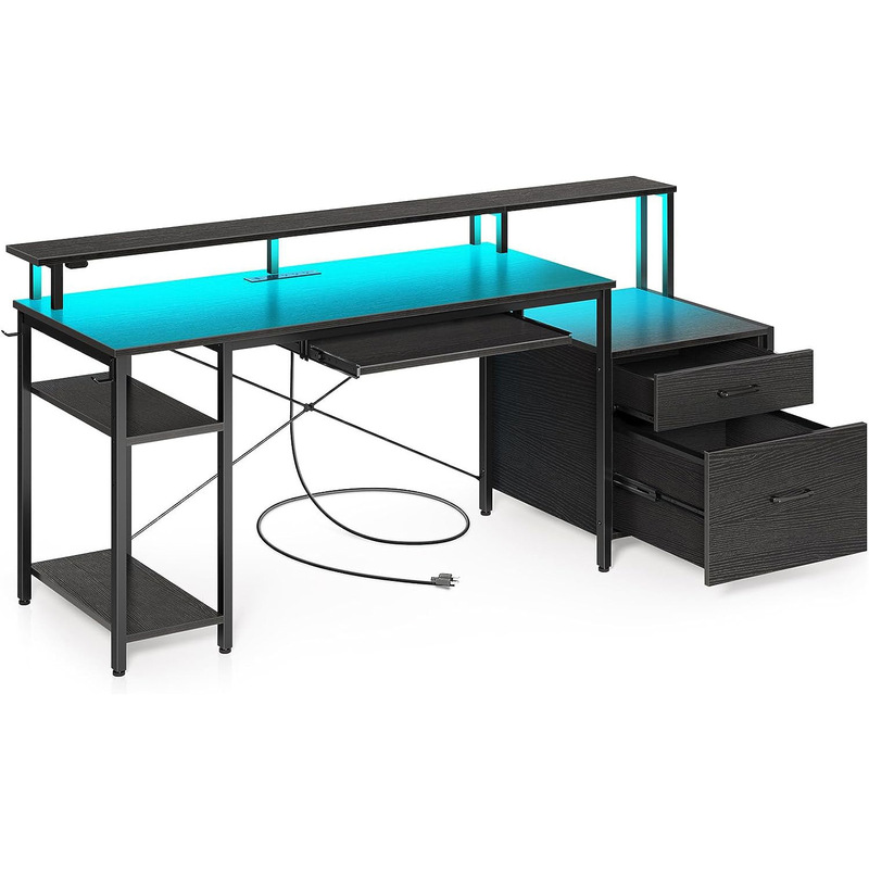 Cross-Border Customized Popular Home Office Gaming Desk with Power Socket USB Port L-Shaped Computer Desk E-Sports Desk