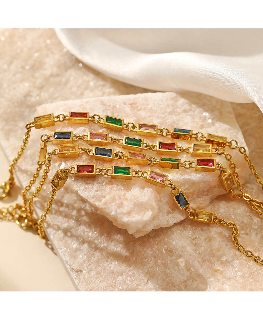 10g Weight Artificial Crystal Inlay Material Bracelets Classification Fashion Rectangle Stainless Steel Plating Artificial Crystal Bracelets