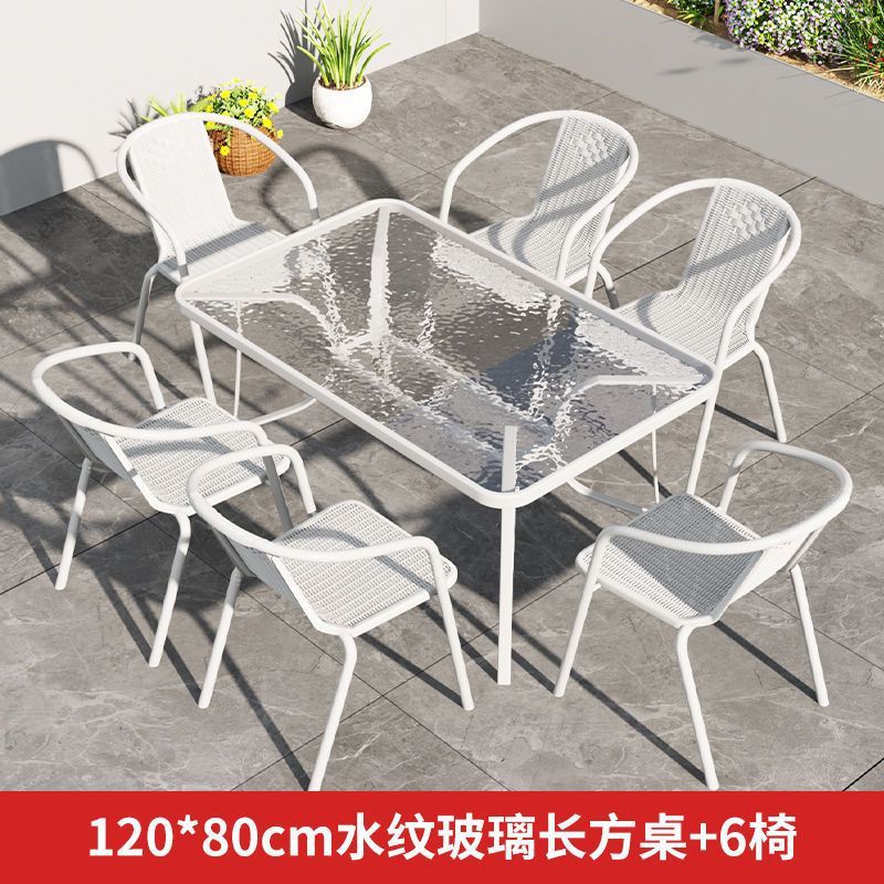 120개 조립된 긴 테이블 + 흰색 통풍 의자 6개