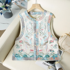 2025年春新作新中国風鳳凰格馬甲女性民族風盤バックル優雅刺繍カチューシャ