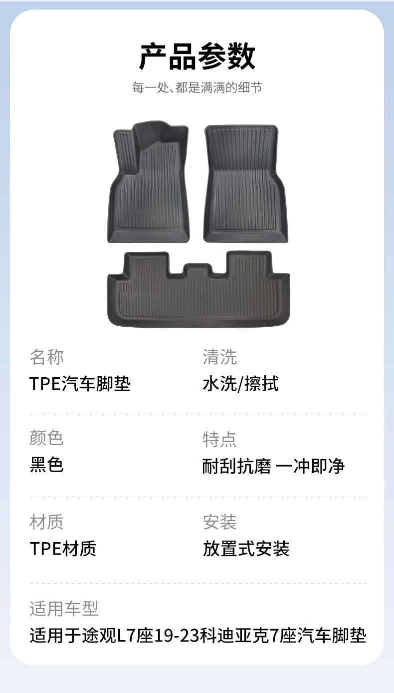 Suitable for Volkswagen Tiguan L7 7-Seater 19-23 Kodiaq 7-Seater Style Tpe Car Floor Mats