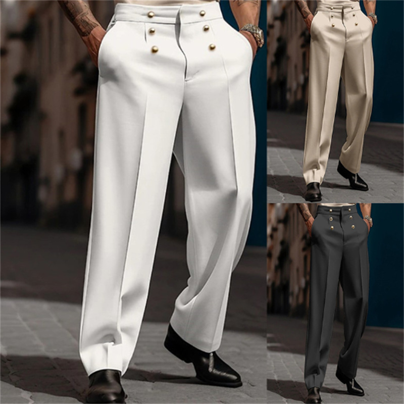 Men's Formal Fashionable Urban Street Button Loose Straight Suit Pants