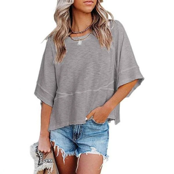 Women's Summer Casual Batwing Sleeve T-Shirt, Solid Color Loose Fit Basic Top T-Shirt Women's Summer Casual Batwing Sleeve T-Shirt, Solid Color Loose Fit Basic Top T-Shirt