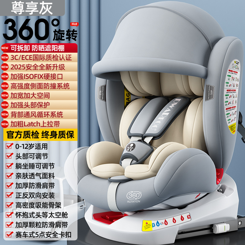 [top sunshade exclusive gray] 360°Rotation + multi-directional protection + isofix hard connection + international quality